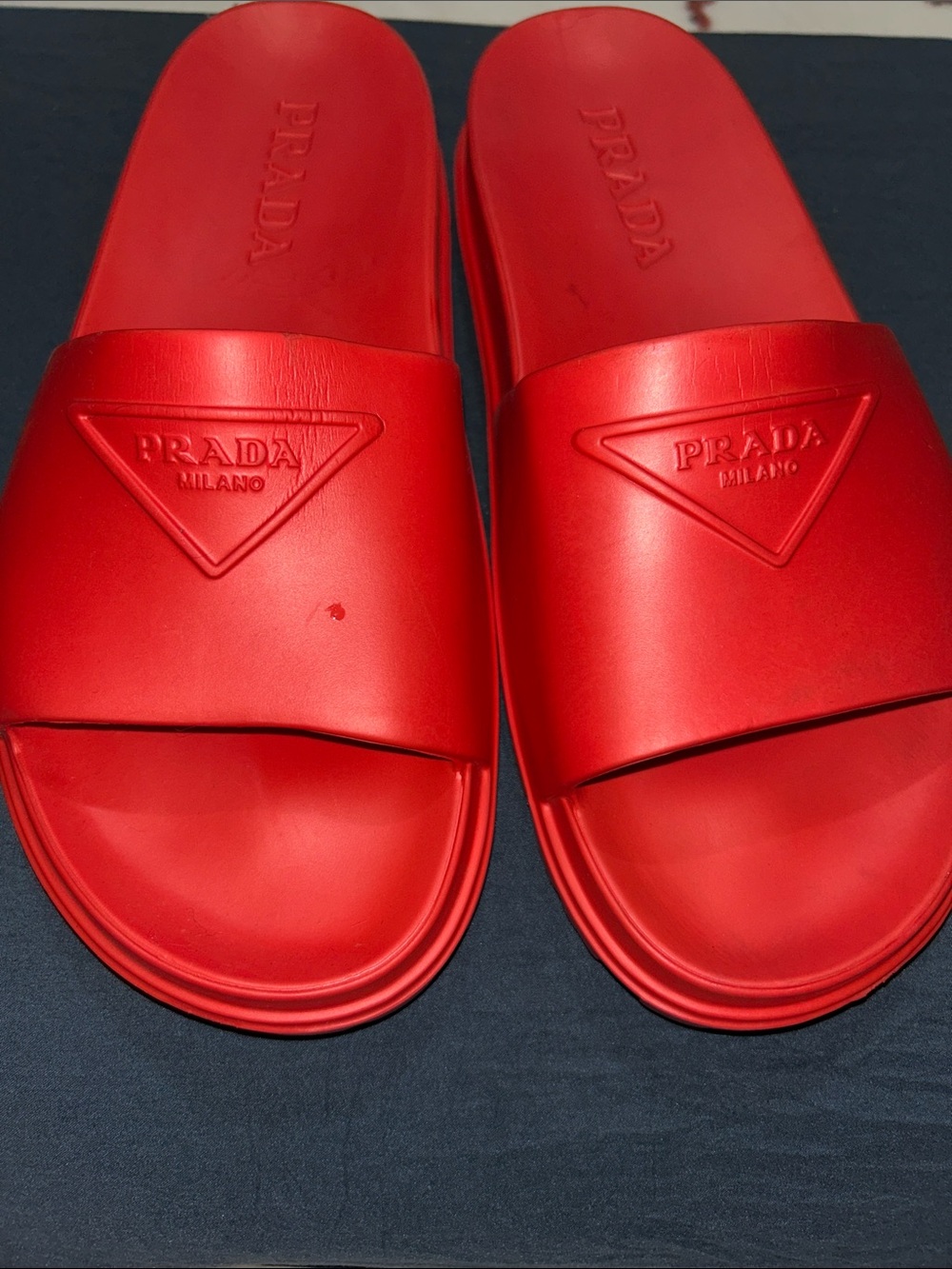Prada Red Logo Slide Sandals